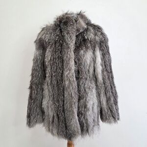 Saga Furs Fox Vintage Blue Frost Fox Fur Coat Jacket Short Small Grey